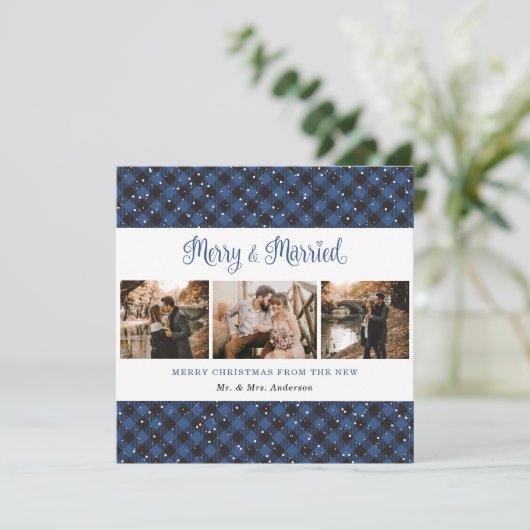 Blue Pset Merry en huwelijkskerstKaart Feestdagenkaart (Staand voorkant)