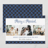 Blue Pset Merry en huwelijkskerstKaart Feestdagenkaart (Voorkant / Achterkant)