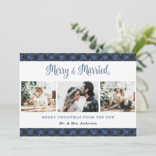 Blue Pset Merry en huwelijkskerstKaart Feestdagenkaart (Staand voorkant)