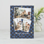 Blue Pset Photo Collage Merry-kerstkaarten Feestdagenkaart (Staand voorkant)
