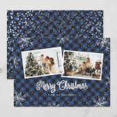 Blue Pset Silver Snowflake Photo met kerstkaart (Voorkant / Achterkant)