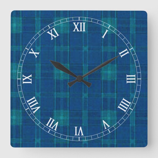 Blue Pset Square Roman Numers Clock Vierkante Klok (Voorkant)