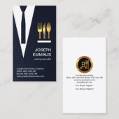 Blue Pset Stripes Suit Stropdas Gold Cutlery Cater Visitekaartje (Voorkant / Achterkant)