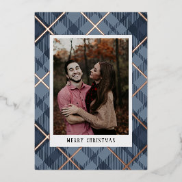 Blue Pset Tartan Folie Feestdagenkaart