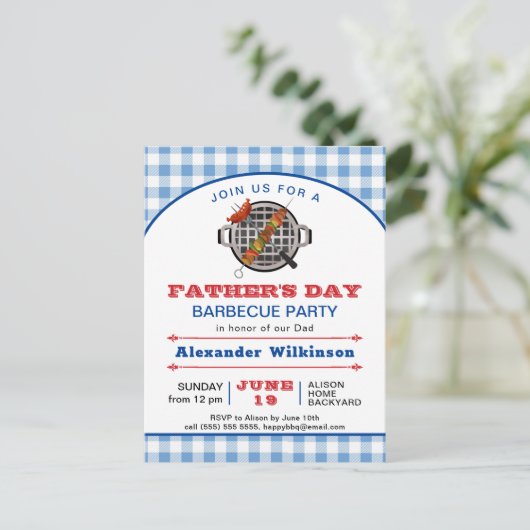 Blue Pset Vaderdag BBQ Party Invitation Briefkaart (Staand voorkant)