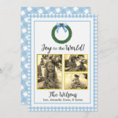 Blue Pset Wreate met Bow Kaart voor kerstfoto's (Voorkant / Achterkant)