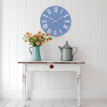 Blue Pstel Gray Metallic Silver Roman Numbers Grote Klok<br><div class="desc">Unieke minimale en decoratieve corresponderen met de werkelijke mode in het thuisdecor. U kunt de vorm en kleur van de hand veranderen. Het ontwerp van florenceK</div>