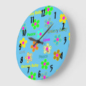 Blue Psychedelic 60s Groovy Flowers Pattern Grote Klok (Hoek)