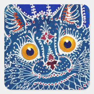 Blue Psychedelic Cat Art beroemd gemaakt door Loui Vierkante Sticker