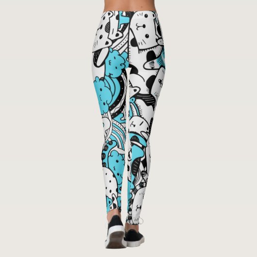 Blue Psychedelic Cat Kitten Illustratie Abstract Leggings (Achterkant)
