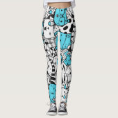 Blue Psychedelic Cat Kitten Illustratie Abstract Leggings (Voorkant)