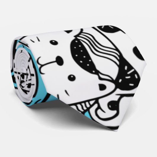 Blue Psychedelic Cat Kitten Illustratie Abstract Stropdas (Opgerold)