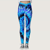 Blue Psychedelic Tie Dye Pattern Yoga Leggings (Voorkant)