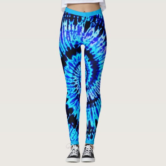 Blue Psychedelic Tie Dye Pattern Yoga Leggings (Voorkant)