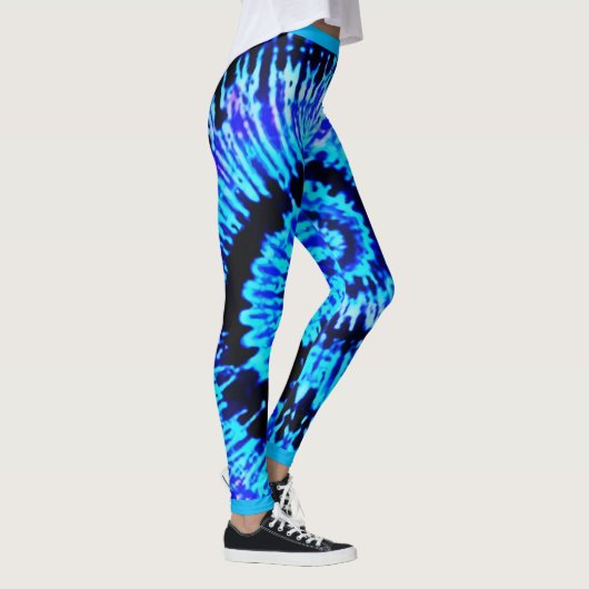 Blue Psychedelic Tie Dye Pattern Yoga Leggings (Rechts)
