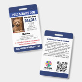 Blue PTSS Service Dog Logo QR Code Foto-ID Badge (Voor- en achterkant)