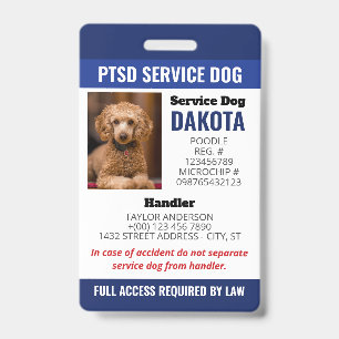 Blue PTSS Service Dog Logo QR Code Foto-ID Badge