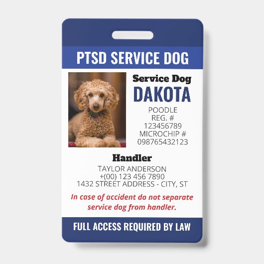 Blue PTSS Service Dog Logo QR Code Foto-ID Badge (Voorzijde)