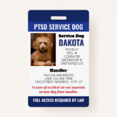 Blue PTSS Service Dog Logo QR Code Foto-ID Badge (Voorkant)