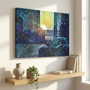 Blue Pulse Detroit Sunset - Elektrische stad vibes Canvas Afdruk