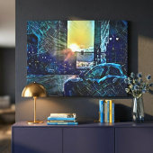 Blue Pulse Detroit Sunset - Elektrische stad vibes Canvas Afdruk