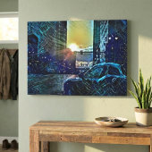 Blue Pulse Detroit Sunset - Elektrische stad vibes Canvas Afdruk