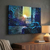 Blue Pulse Detroit Sunset - Elektrische stad vibes Canvas Afdruk