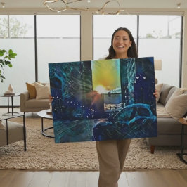 Blue Pulse Detroit Sunset - Elektrische stad vibes Canvas Afdruk