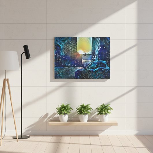 Blue Pulse Detroit Sunset - Elektrische stad vibes Canvas Afdruk