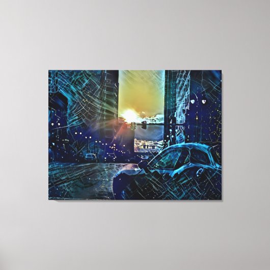 Blue Pulse Detroit Sunset - Elektrische stad vibes Canvas Afdruk (Voorkant)