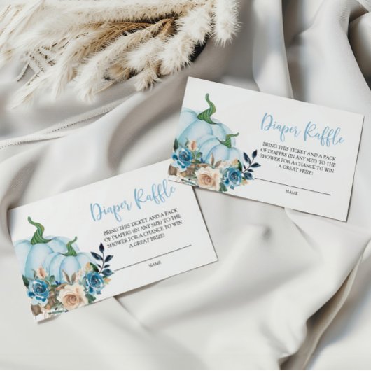Blue Pumpkin and Flowers Diaper Raffle Informatiekaartje