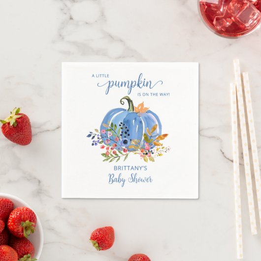 Blue Pumpkin Autumn Floral Baby Shower Servet (Insitu)