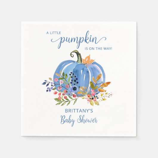 Blue Pumpkin Autumn Floral Baby Shower Servet (Voorkant)
