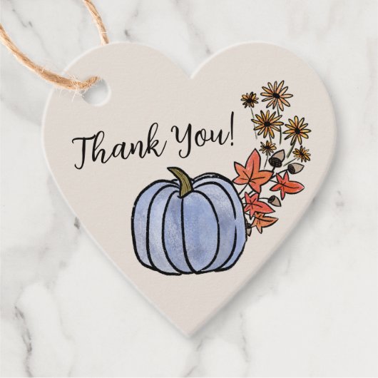 Blue Pumpkin Autumn Harvest Boy Baby shower Bedankjes Labels (Voorkant)