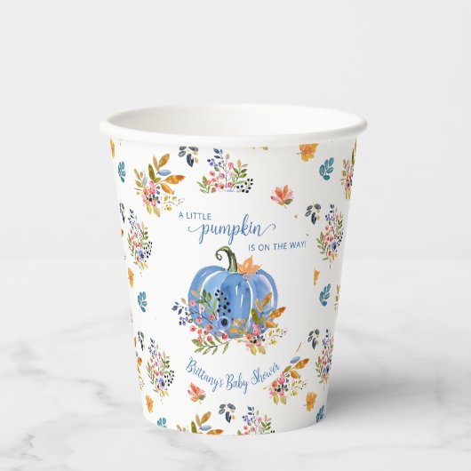 Blue Pumpkin Autumn Whimsical Baby Shower Papieren Bekers (Voorkant)
