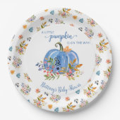 Blue Pumpkin Autumn Whimsical Baby Shower Papieren Bordje (Voorkant)