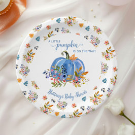 Blue Pumpkin Autumn Whimsical Baby Shower Papieren Bordje