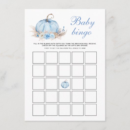 Blue Pumpkin Baby Bingo Game Kaart (Voorkant)