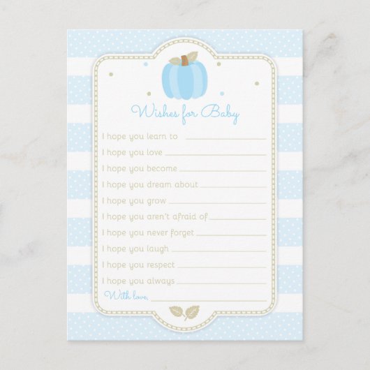 Blue Pumpkin Baby Boy Shower Wishes voor Baby Briefkaart (Voorkant)