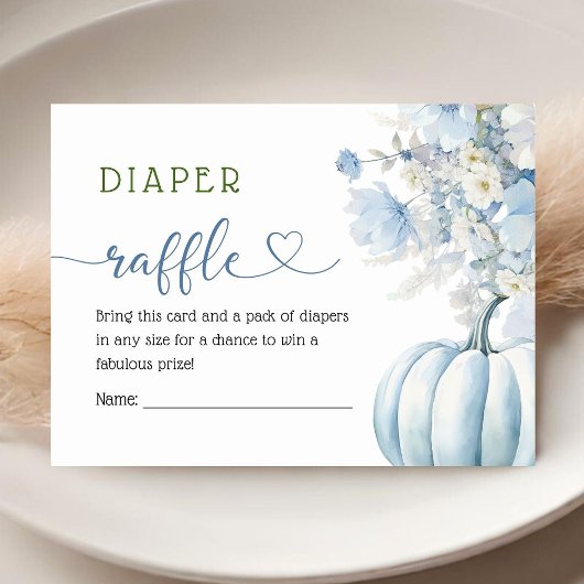 Blue Pumpkin Baby shower Boy Herfst Luier Raffle Informatiekaartje