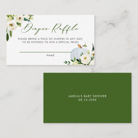 Blue Pumpkin Baby shower Diaper Raffle Game Card Plaatskaartje (Voorkant / Achterkant)