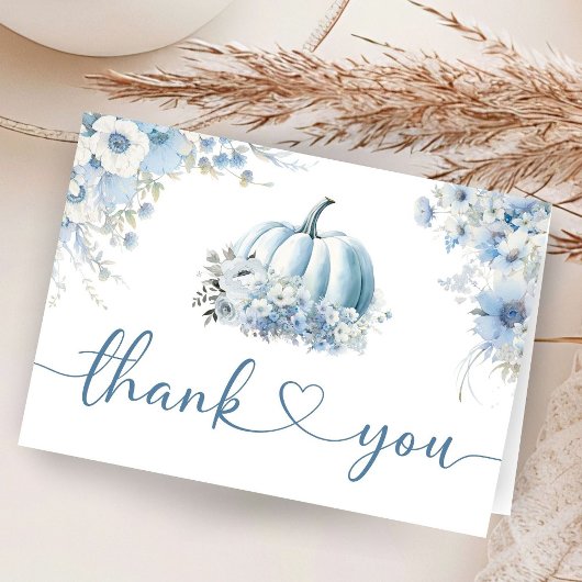 Blue Pumpkin Baby shower Herfst Gevouwen Dank u Bedankkaart