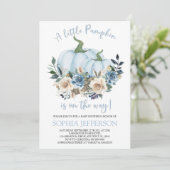 Blue Pumpkin Baby shower Invitation Kaart (Staand voorkant)