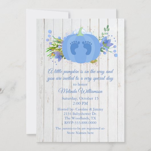 Blue Pumpkin Baby shower Invitation Kaart (Voorkant)