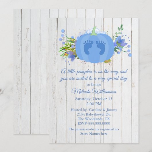 Blue Pumpkin Baby shower Invitation Kaart (Voorkant / Achterkant)