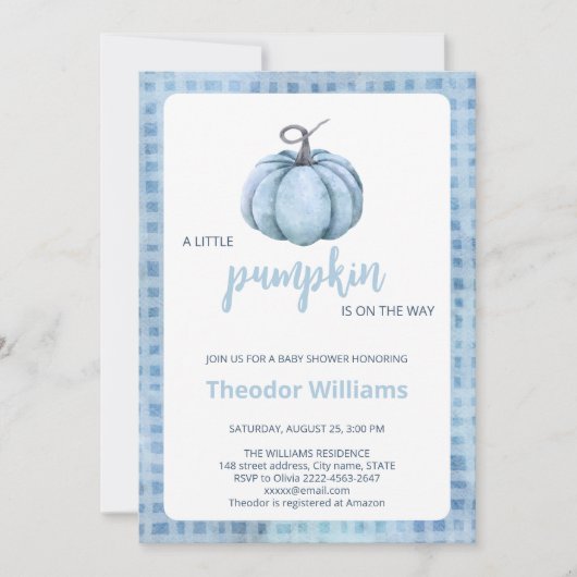Blue Pumpkin Baby shower Invitation | thema herfst Kaart (Voorkant)