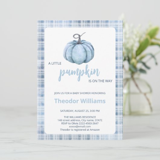 Blue Pumpkin Baby shower Invitation | thema herfst Kaart (Staand voorkant)