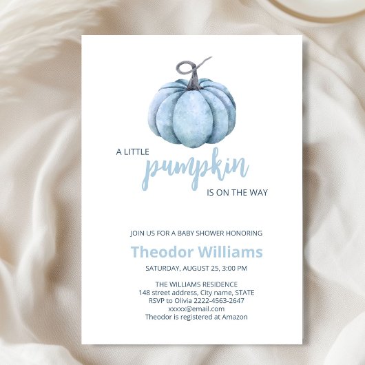 Blue Pumpkin Baby shower Invitation | thema herfst Kaart