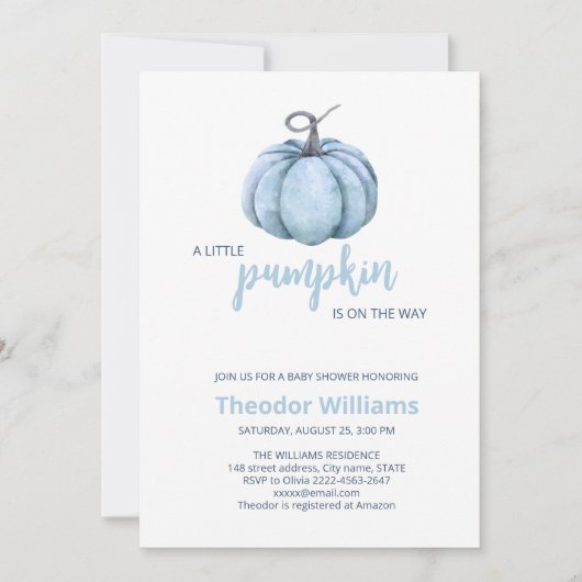 Blue Pumpkin Baby shower Invitation | thema herfst Kaart (Voorkant)