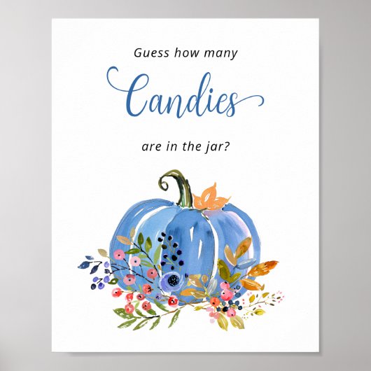 Blue Pumpkin Baby shower Raad eens hoeveel Snoepje Poster (Voorkant)